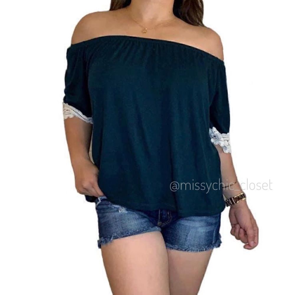 Rainbow & Cupcakes Green Crochet Trim Off Shoulder Top, Sz Small - Picture 2 of 12